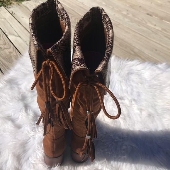 Trary brown suede over the knee high snake chunky heel boots NEW - Picture 5 of 10